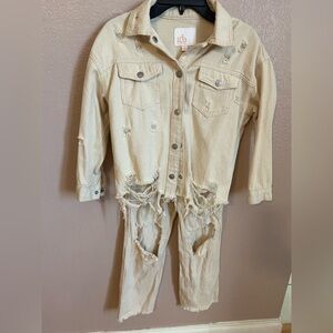 GB Girls Cream Distressed Jean Jacket